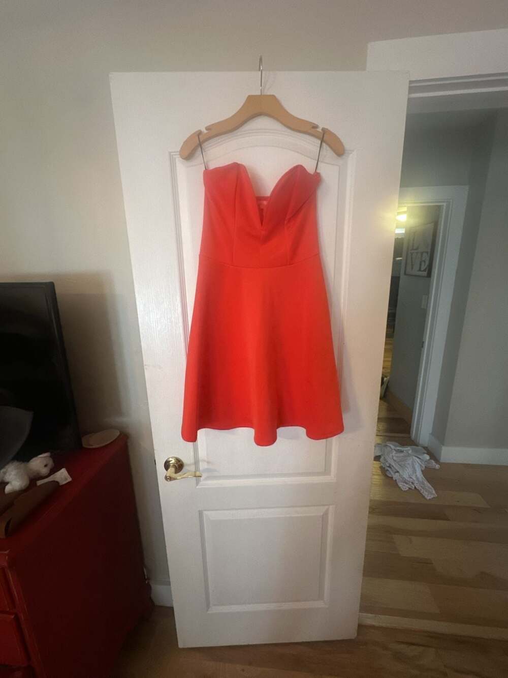 Mangosteen Orange Strapless Deep-V Skater Dress